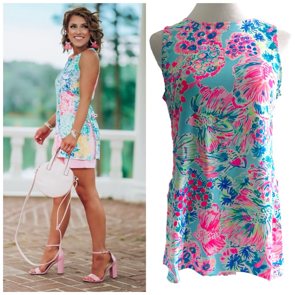 Lilly Pulitzer Sleeveless Serene Blue Gypsea Koi Fish Tunic size M EUC